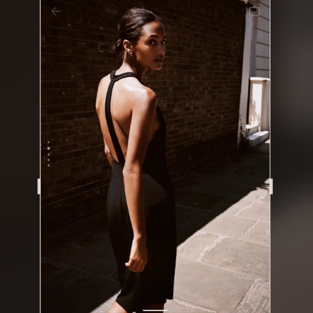 NWT Zara midi black halter neck party festive holiday minimalist RARE dress